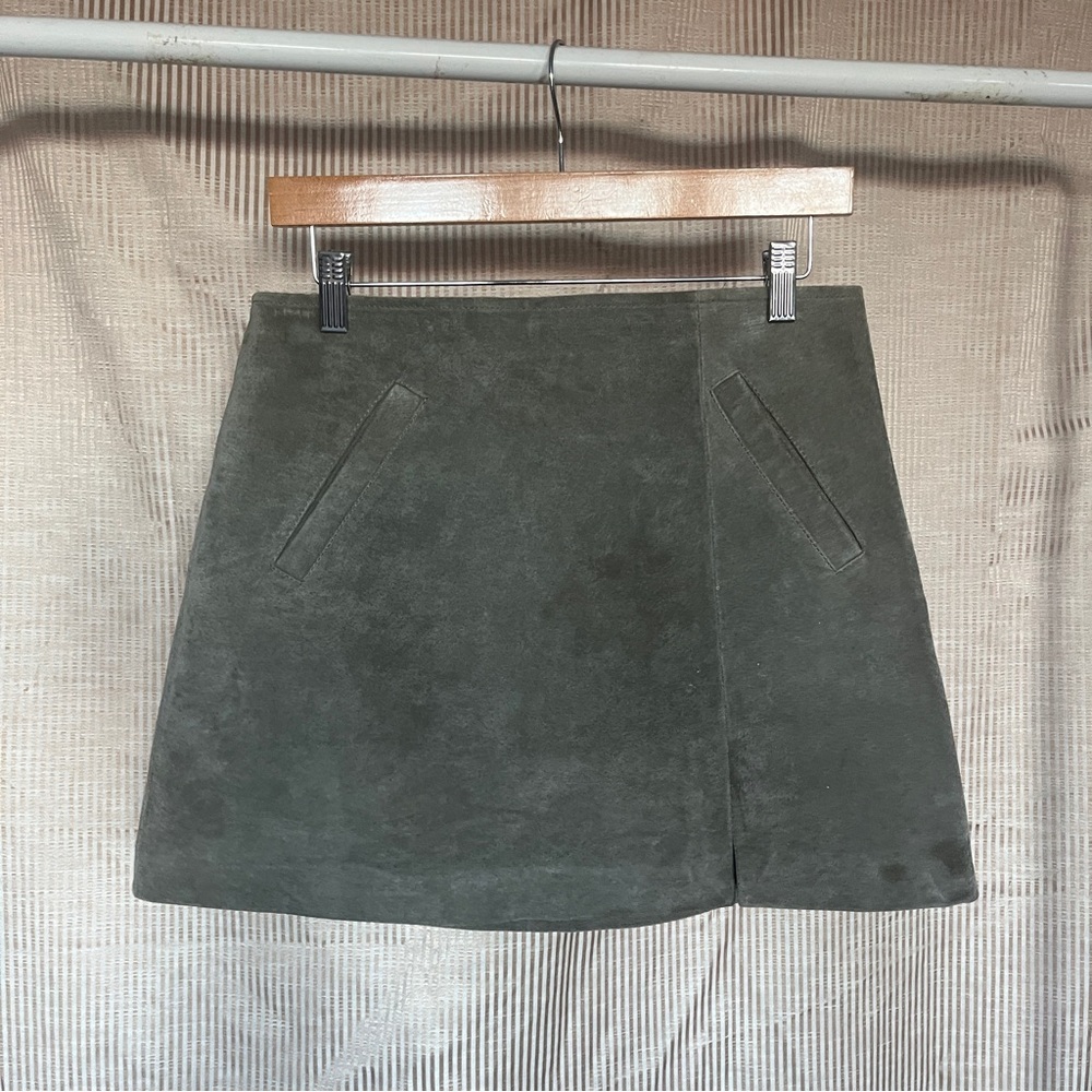 Olive Green Dark Sage Suede Vintage Inspired Mini Skirt